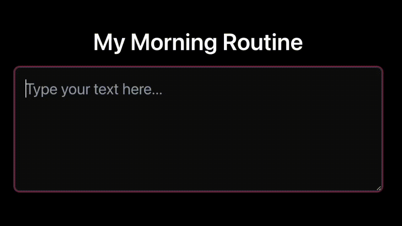 An animation showing a short paragraph being written by someone learning Italian on the topic of "My Morning Routine".